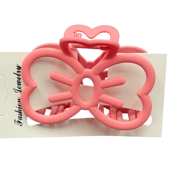 Matte Pink Butterfly Heart Hair Claw Clip Fashion Jewelry Accessory New - Picture 3 of 5